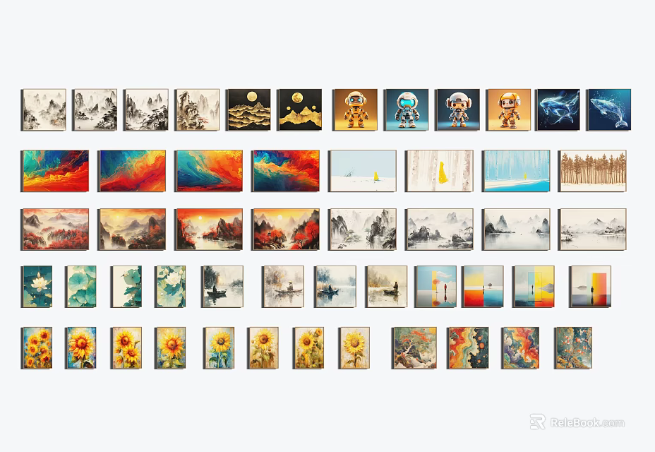 Diverse Oil Paintings Wall Art Collection With Various Styles Themes And Artistic Designs 3d model 