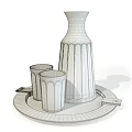 Elegant Ceramic Decanter And Cups On Silver Tray By Window With Greenery 3d model