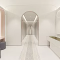 Modern Public Restroom Interior Design With Clean Washbasins And Mirrored Walls