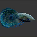 Vibrant Blue Green Aquatic Animal With Fan Shaped Tail Bioluminescent Fins And Large Eyes