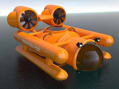 Modern Orange TAYOHO-02 Underwater Vehicle With Propellers And Transparent Window 3d model