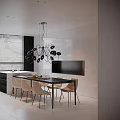 Modern Restaurant Interior With Dining Table Chairs Stylish Pendant Lights Black White Walls And TV