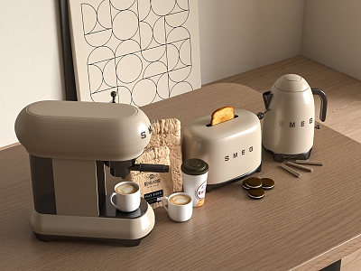 Modern Kitchen Appliances Coffee Machine Electric Kettle Juicer Bread Machine 3d model