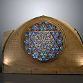 Casement Window Architectural Design With Stained Glass And Stone Masonry Illuminated By Lighting