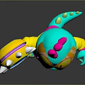 Vibrant Green Creature With Pink Hair In Yellow Jacket Holding Spiked Round Object