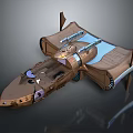 Sci Fi Spaceship Design With Brown Exterior Blue Panel Wing Structures And Metallic Details
