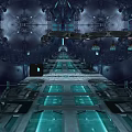 Futuristic Sci Fi Cartoon Scene With Metallic Structures Blue Beams And Floating Platforms 3d model