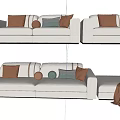 Modern White Sofa Set with Various Colored Pillows and Ottoman Blanket 3d model