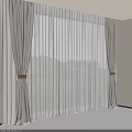 Beige Sheer Curtains with Tiebacks and Green Trees View on Wooden Floor