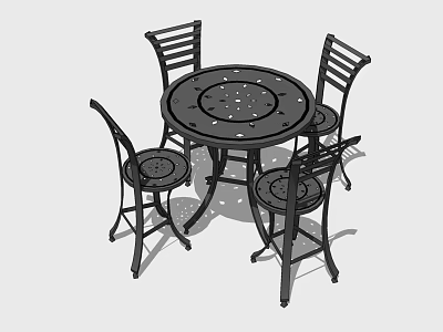 Landscape Seating With Circular Metal Table And Four Decorative Chairs For Outdoor Use 3d model