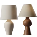Contemporary Table Lamps With Beige Fabric Shades And Brown Spherical Bases