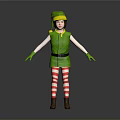 Elf Character In Green Costume With Red And White Striped Leggings And Hat