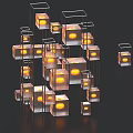 Transparent Cube Structures With Yellow Light In Irregular 3D Arrangement On Dark Background 3d model