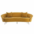 Elegant Modern Yellow Velvet Curved Sofa With Metal Legs And Two Cushions