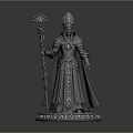 Mystical Robed Figure Statue With Sun Staff Hat And Inscribed Base