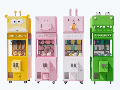 Colorful Animal Shaped Claw Machines Amusement Equipment With Plush Toy Prizes 3d model