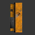 Vintage Yellow Metal Entryway Side Cabinet With Open Door And Interior Storage Shelves