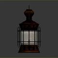 Vintage Wooden Candle Lamp with Metal Cage Frame Glass Panels and Top Handle