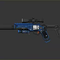 Blue And Black Tactical Weapon With Telescopic Scope Barrel And Grip Design