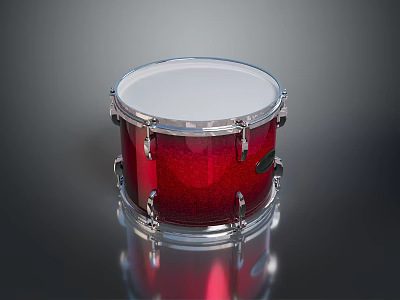 Professional Red Glitter Snare Drum With White Head And Chrome Hardware 3d model