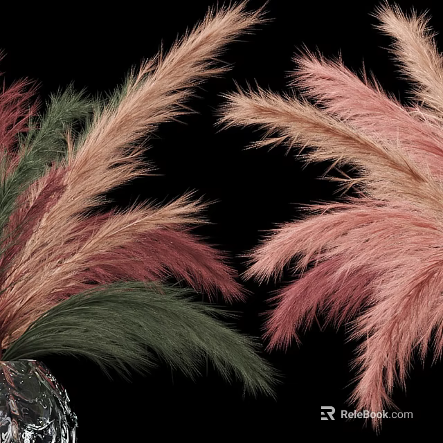 Elegant Decorative Ornament Set With Pink And Green Feathers For Home Decoration 3d model 