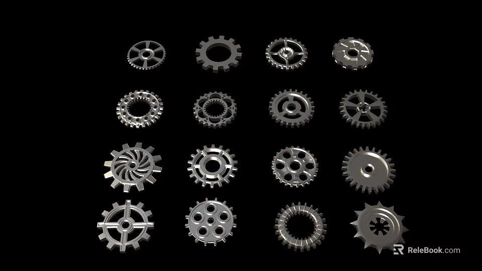 Various Metal Gear Wheels With Different Designs And Teeth Patterns 3d model 