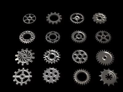 Various Metal Gear Wheels With Different Designs And Teeth Patterns 3d model