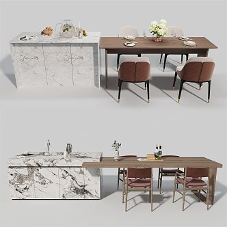 Modern Dining Table and Chair Combination Island Table and Chair 3d model