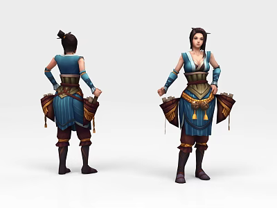 Game and Movie Character in Blue Outfit With Decorative Belt Side Pockets and Boots 3d model