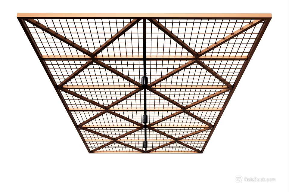 Modern Geometric Wooden Frame Grid Ceiling Design With Triangular Patterns And Structure 3d model 