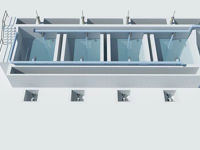 Industrial Processing Pools With Multiple Compartments And Safety Railings Structure 3d model