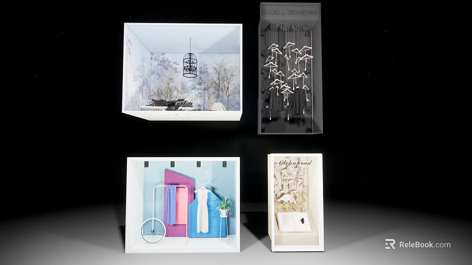 Creative Window Display Design With Various Decorative Elements And Artistic Styling 3d model 