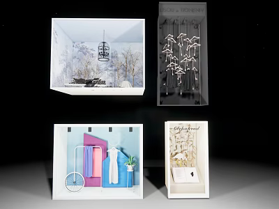 Creative Window Display Design With Various Decorative Elements And Artistic Styling 3d model