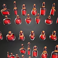 Decorative Ornament Set with Red Glass Bottles and Wooden Stoppers for Home