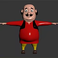 Chubby Cartoon Character With Bald Head Mustache Red Shirt Yellow Pants And Outstretched Arms