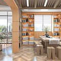 Modern Library Aesthetic Space With Wooden Shelves And Natural Light