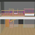 Miniature Building Model With Wooden Balcony Railing And Staircase Design