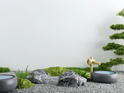 New Chinese style landscape sketch courtyard withered landscape stone 3d model