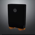 Black Audio Speaker With Orange Base Vertical Stripe Design And Circular Front Logo