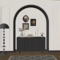 Modern Black Entryway Cabinet Sideboard in Elegant Entryway with Decorative Vases Candles And Photo Frames