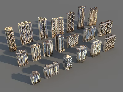 3D Model of Modern Residential Buildings with Various Designs and Grouped Layout 3d model