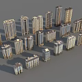 3D Model of Modern Residential Buildings with Various Designs and Grouped Layout