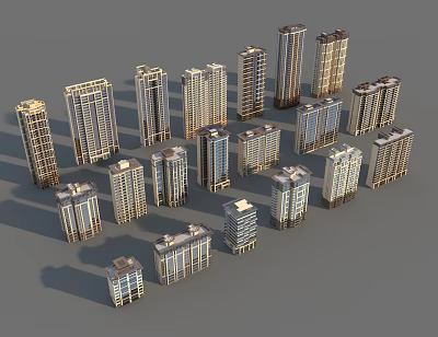 3D Model of Modern Residential Buildings with Various Designs and Grouped Layout 3d model