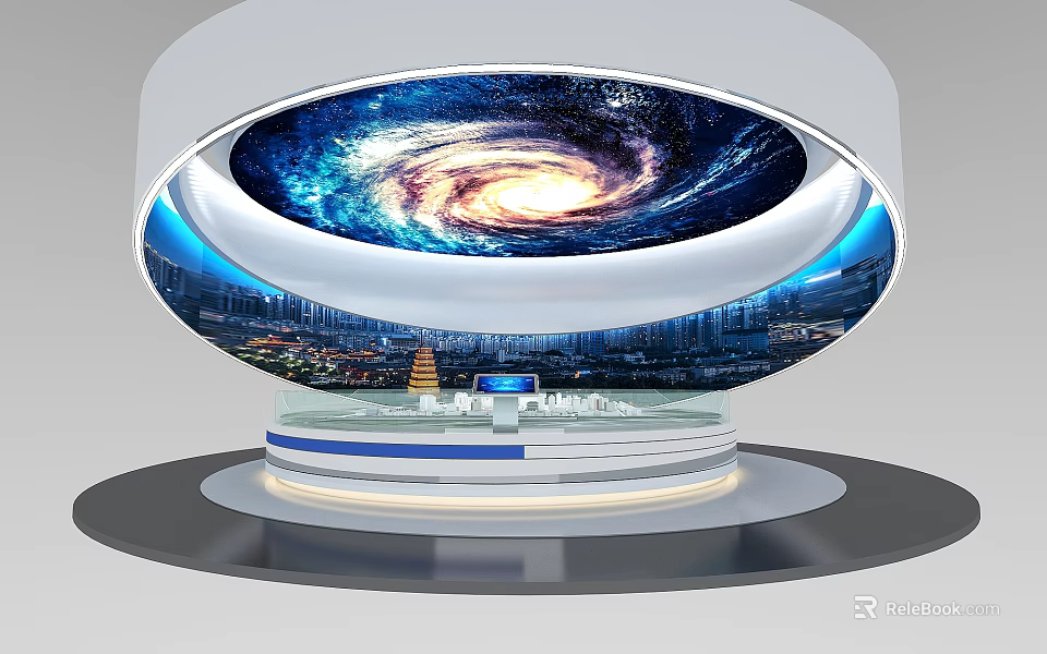 Modern Sand Table Display With Starry Galaxy Sky And Urban Cityscape View 3d model 