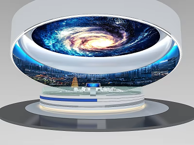Modern Sand Table Display With Starry Galaxy Sky And Urban Cityscape View 3d model