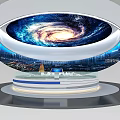 Modern Sand Table Display With Starry Galaxy Sky And Urban Cityscape View