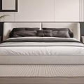 Modern Double Bed With Upholstered Headboard Dark Pillows Light Linens And Nightstands