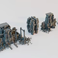 Ancient Stone Ruin Structures With Detailed Carvings And Debris