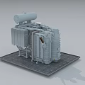 Heavy Duty Industrial Transformer Structure With Cylindrical Storage Tank Radiator Fins And Metal Frame Platform Base