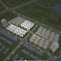 Aerial View Urban Planning of Modern Residential Area With Green Spaces and River